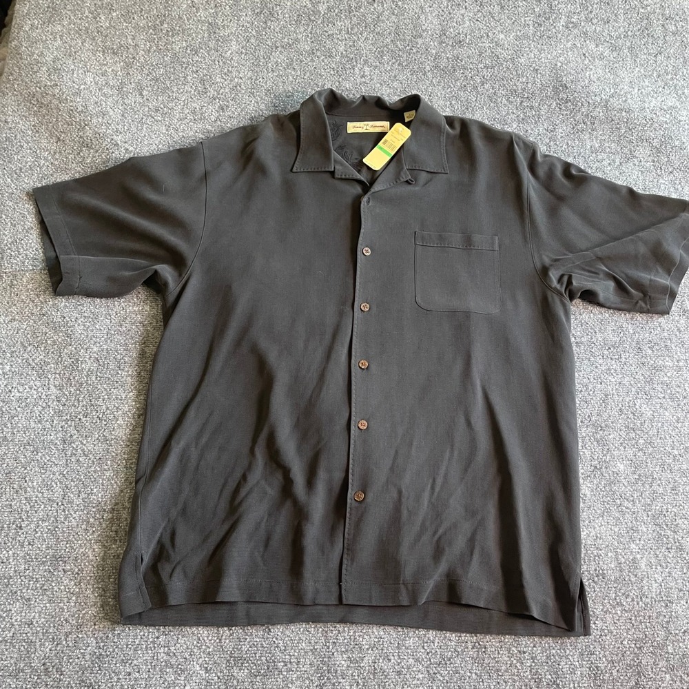 Tommy Bahama Royal Bermuda Camp Shirt Mens L Black 100% Silk T31166 NWT